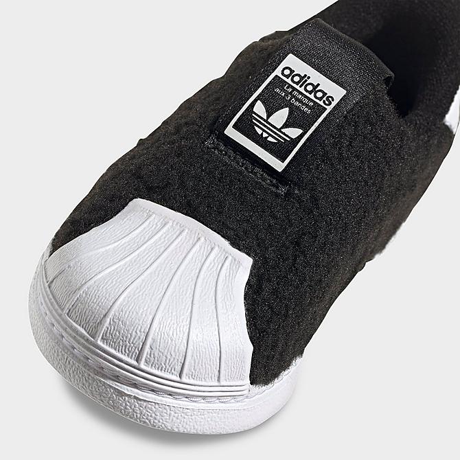 Front view of Kids' Toddler adidas Originals Superstar 360 Slip-On Casual Shoes in Black/Black/White Click to zoom