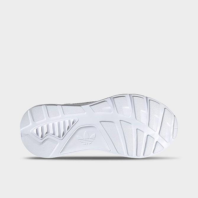 Bottom view of Little Kids' adidas Originals ZX 1K BOOST Casual Shoes in White/White/White Click to zoom