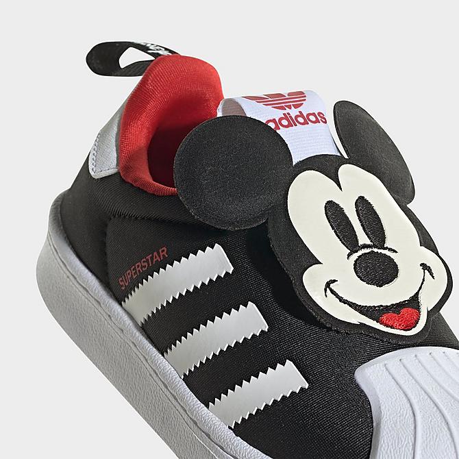 Front view of Boys' Little Kids' adidas Originals Disney Mickey Mouse Superstar 360 Casual Shoes in Black/White/Vivid Red Click to zoom