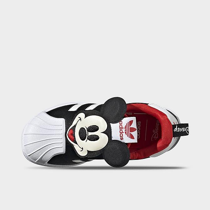 Back view of Boys' Little Kids' adidas Originals Disney Mickey Mouse Superstar 360 Casual Shoes in Black/White/Vivid Red Click to zoom