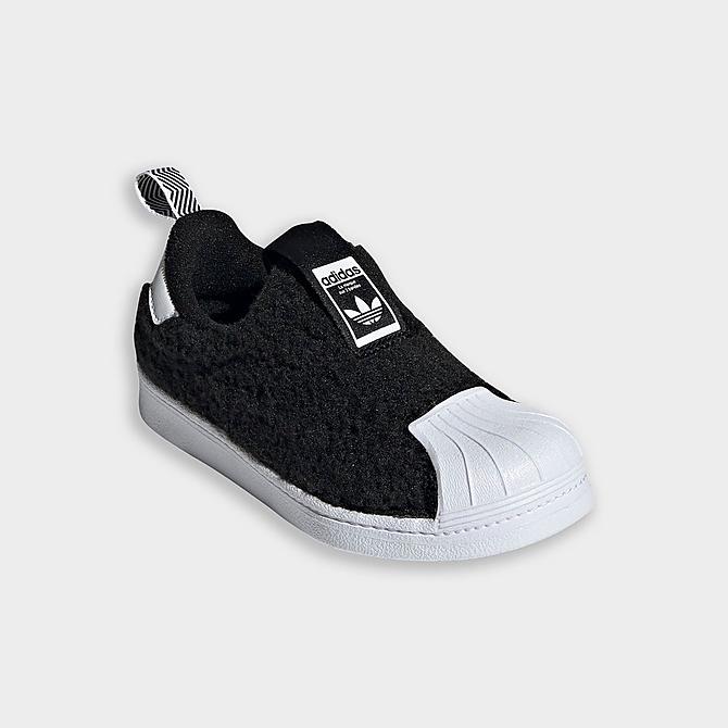 Three Quarter view of Little Kids' adidas Originals Superstar 360 Slip-On Casual Shoes in Black/Black/White Click to zoom