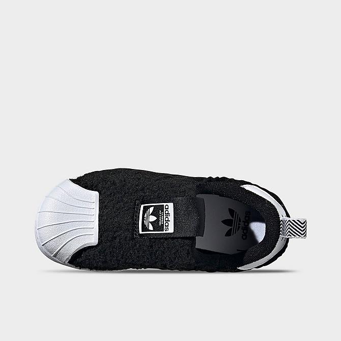 Back view of Little Kids' adidas Originals Superstar 360 Slip-On Casual Shoes in Black/Black/White Click to zoom
