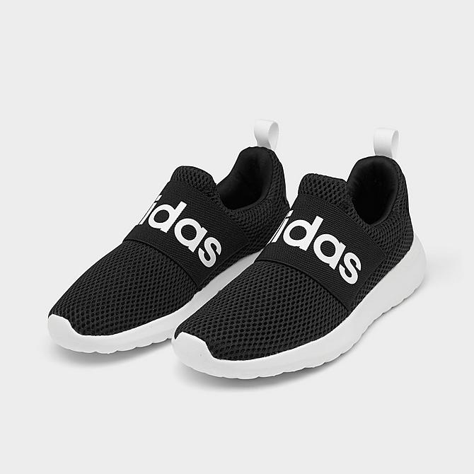 Three Quarter view of Girls' Big Kids' adidas Essentials Lite Racer Adapt 4.0 Casual Shoes in Black/White Click to zoom