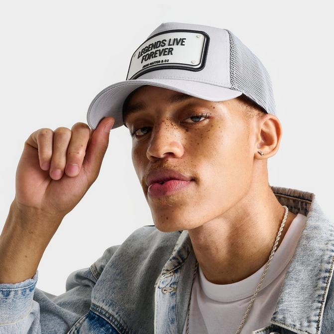 Right view of John Hatter & Co Legends Live Forever Trucker Hat in Grey Click to zoom