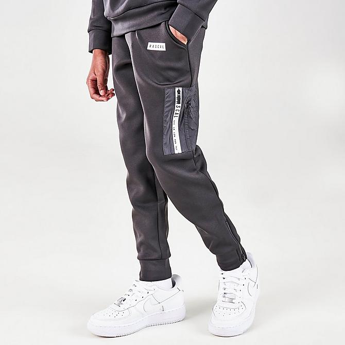 Front Three Quarter view of Boys' Rascal Mission MM Track Pants in Charcoal Click to zoom