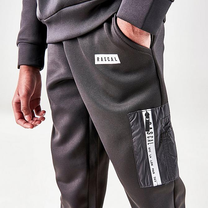 On Model 5 view of Boys' Rascal Mission MM Track Pants in Charcoal Click to zoom