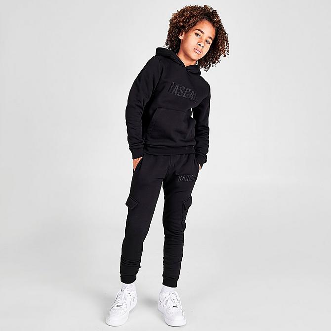 Front Three Quarter view of Boys' Rascal Gamma Cargo Jogger Pants in Black Click to zoom