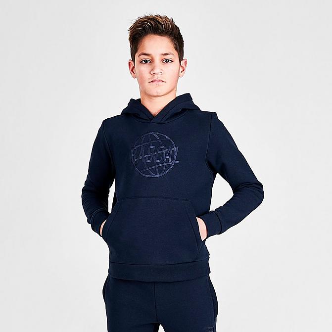 Front view of Boys' Rascal Vortex Pullover Hoodie in Navy Click to zoom