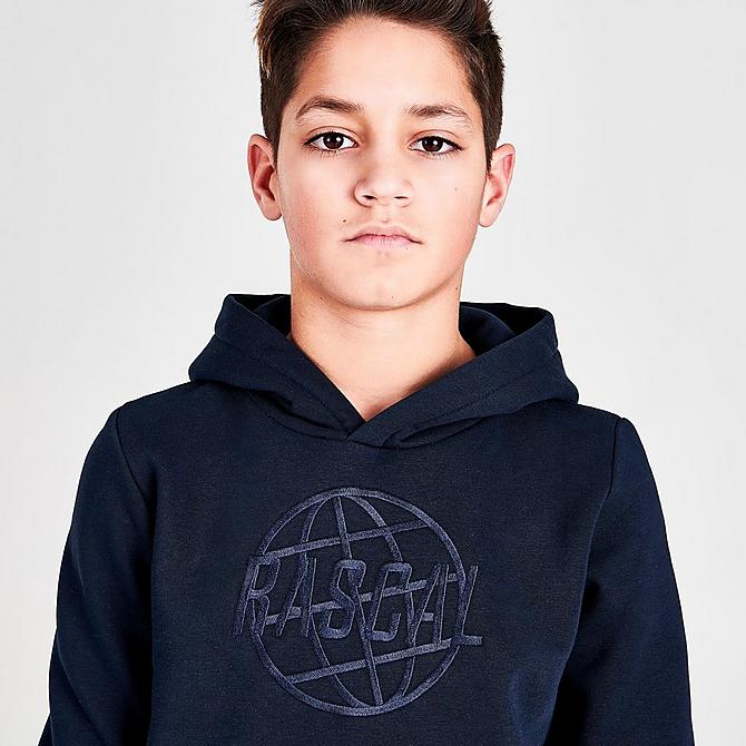 On Model 5 view of Boys' Rascal Vortex Pullover Hoodie in Navy Click to zoom