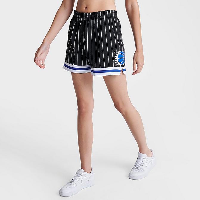Front view of Women's Mitchell & Ness Orlando Magic NBA Swingman Shorts in Black Click to zoom