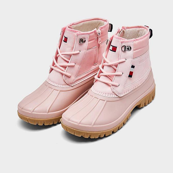Three Quarter view of Girls' Little Kids' Tommy Hilfiger Duck Boots in Pink Click to zoom