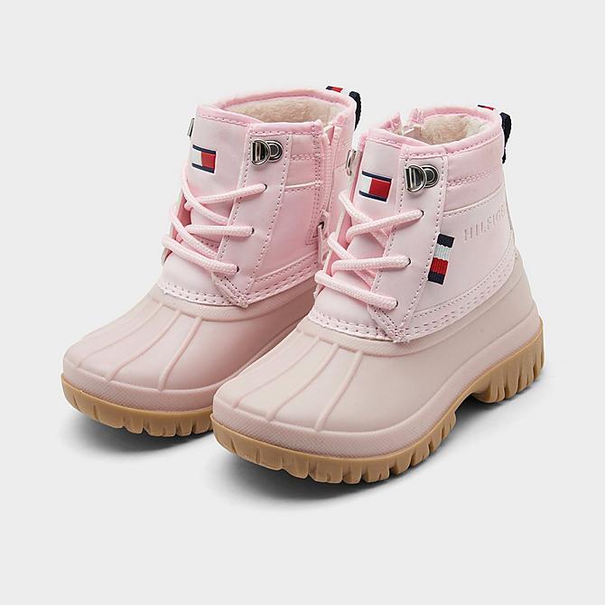 Three Quarter view of Girls' Toddler Tommy Hilfiger Duck Boots in Pink Click to zoom