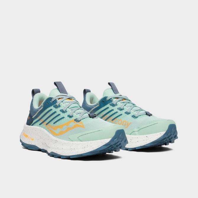 Three Quarter view of Women's Saucony Ride TR2 Running Shoes in Jade/Mirage Click to zoom