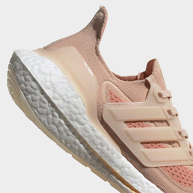 Front view of Women's adidas UltraBOOST 21 Recycled Primeblue Running Shoes in Halo Blush/Wonder White/Ambient Blush Click to zoom