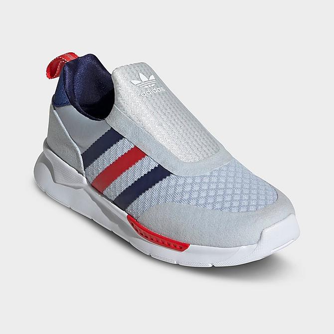 Three Quarter view of Little Kids' adidas Originals ZX 360 Casual Shoes in Halo Blue/Night Sky/Red Click to zoom