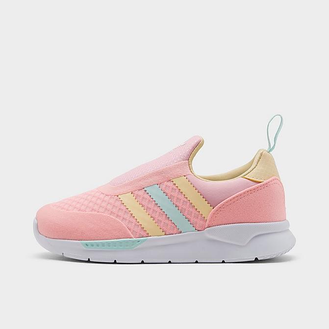 Right view of Girls' Little Kids' adidas Originals ZX 360 1 Slip-On Casual Shoes in Haze Coral/Easy Yellow/Halo Mint Click to zoom