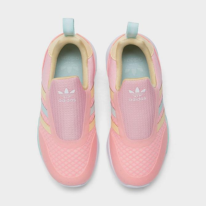 Back view of Girls' Little Kids' adidas Originals ZX 360 1 Slip-On Casual Shoes in Haze Coral/Easy Yellow/Halo Mint Click to zoom