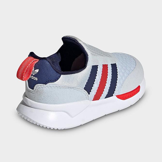 Left view of Kids' Toddler adidas Originals ZX 360 1 Slip-On Casual Shoes in Halo Blue/Night Sky/Red Click to zoom