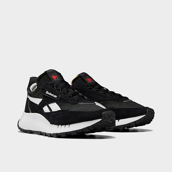 Three Quarter view of Men's Reebok Classic Leather Legacy Casual Shoes in Core Black/Cold Grey 7/Vector Red Click to zoom