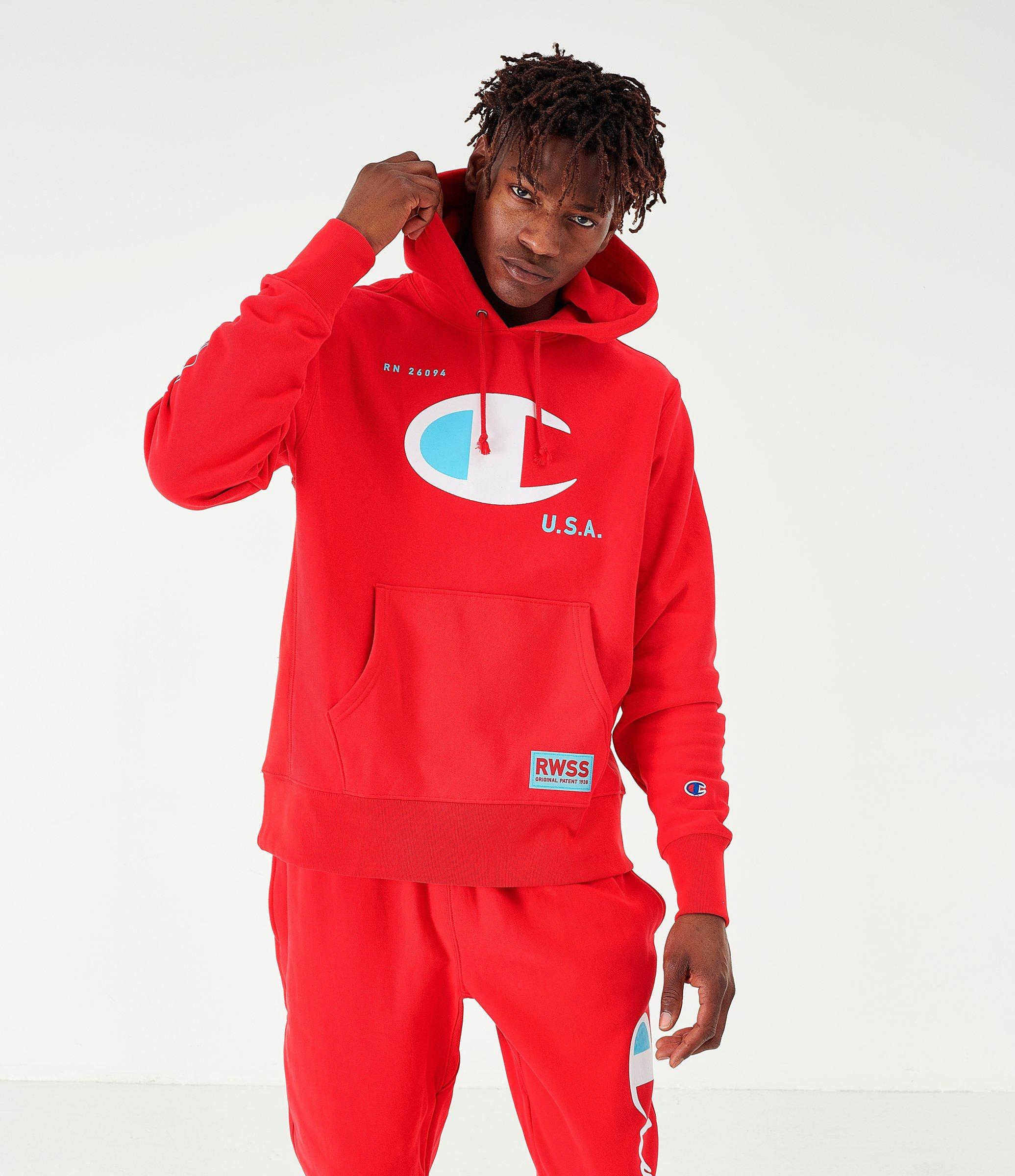 red mens champion hoodie