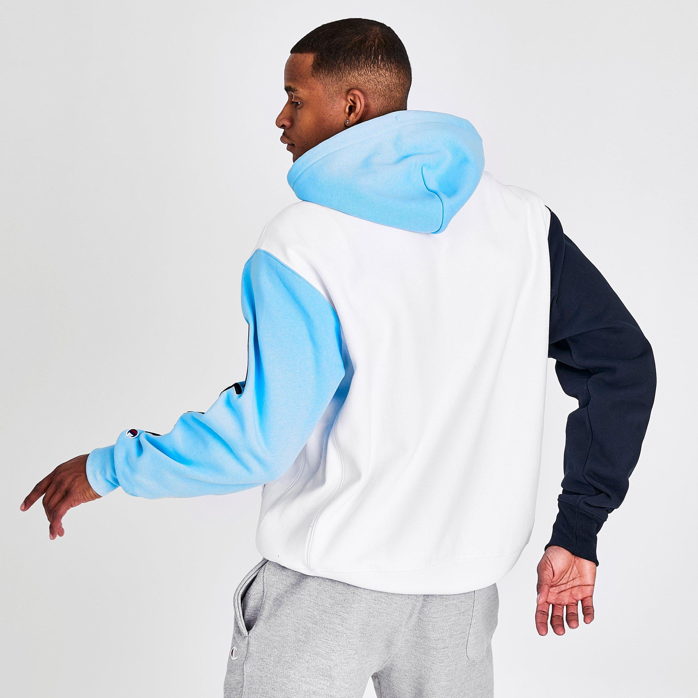 champion blue and white hoodie