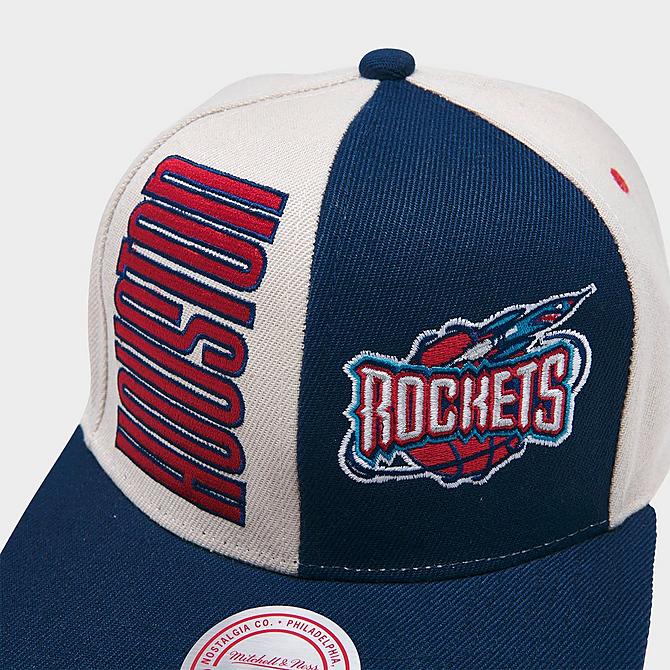 Front view of Mitchell & Ness Houston Rockets NBA Pop Panel Snapback Hat in White/Navy Click to zoom