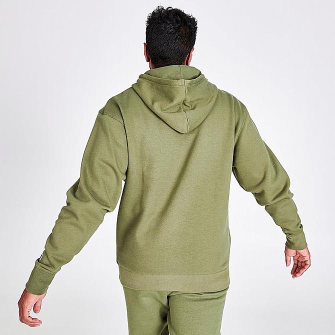 Back Right view of Men's Champion Triple Logo Script Hoodie in Cargo Olive Click to zoom