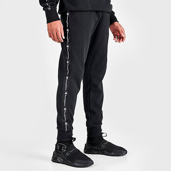 Back Left view of Men's Champion Classic Fleece Taped Jogger Pants in Black Click to zoom