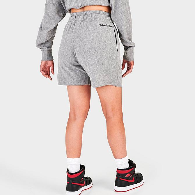 Back Right view of Women's Mitchell & Ness Chicago Bulls NBA Fleece Shorts in Grey Click to zoom