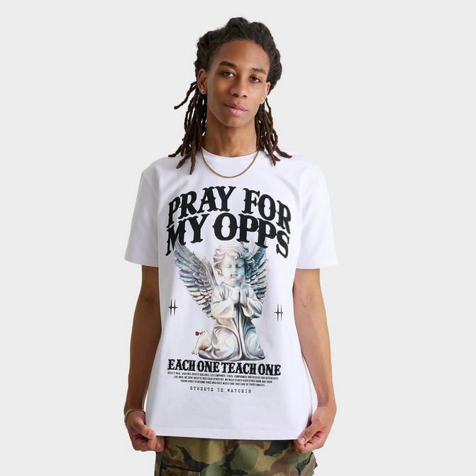 [angle] view of Men's Streetz Iz Watchin Pray For My Opps T-Shirt in White Click to zoom