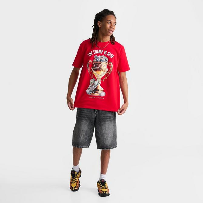 [angle] view of Men's Streetz Iz Watchin Champ Is Here T-Shirt in Red Click to zoom