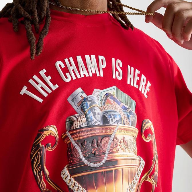 [angle] view of Men's Streetz Iz Watchin Champ Is Here T-Shirt in Red Click to zoom