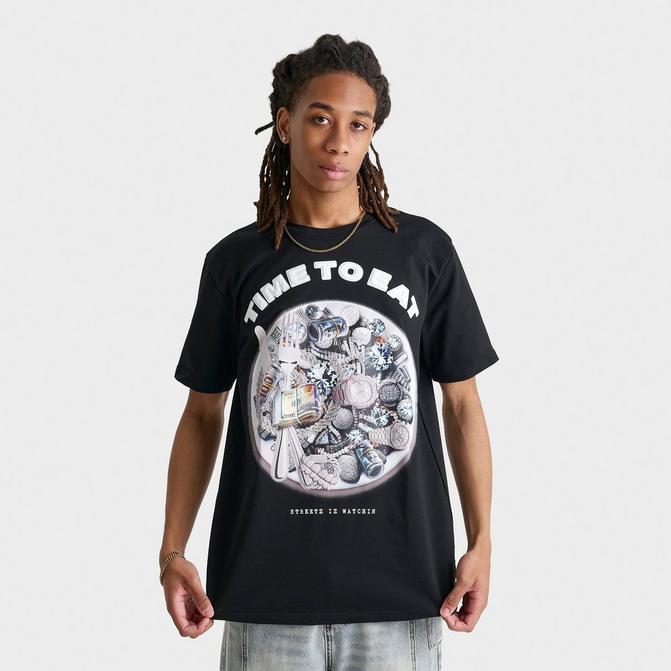 [angle] view of Men's Streetz Iz Watchin Time To Eat T-Shirt in Black Click to zoom