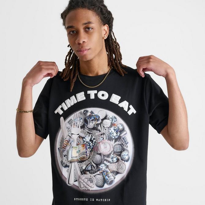 [angle] view of Men's Streetz Iz Watchin Time To Eat T-Shirt in Black Click to zoom