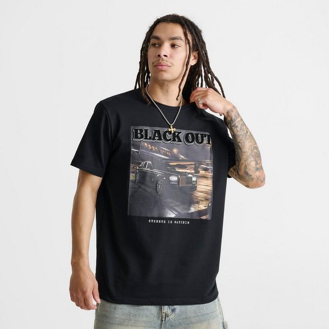 [angle] view of Men's Streetz Iz Watchin Black Out T-Shirt in Black Click to zoom