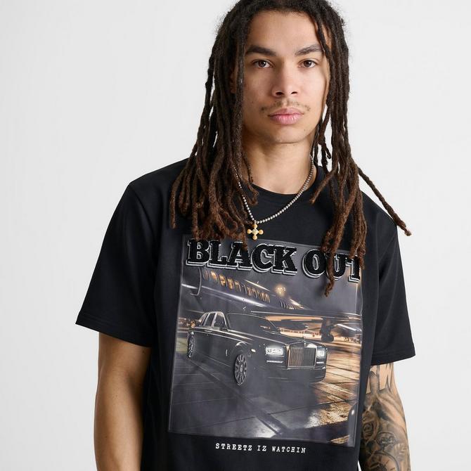 [angle] view of Men's Streetz Iz Watchin Black Out T-Shirt in Black Click to zoom