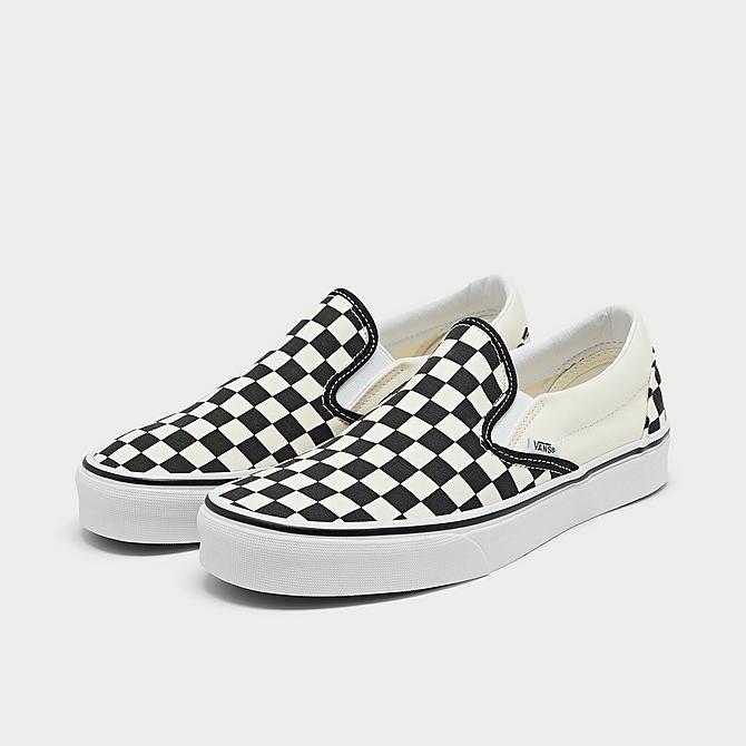 Three Quarter view of Vans Classic Slip-On Casual Shoes in Black/Off White Click to zoom