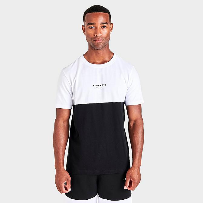 Front view of Men's Sonneti London Split Short-Sleeve T-Shirt in Black/White Click to zoom