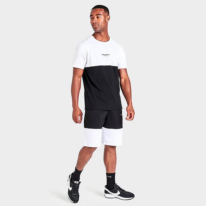 Front Three Quarter view of Men's Sonneti London Split Short-Sleeve T-Shirt in Black/White Click to zoom