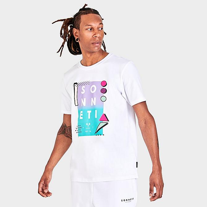 Back Left view of Men's Sonneti London Graphic Print Short-Sleeve T-Shirt in White Click to zoom
