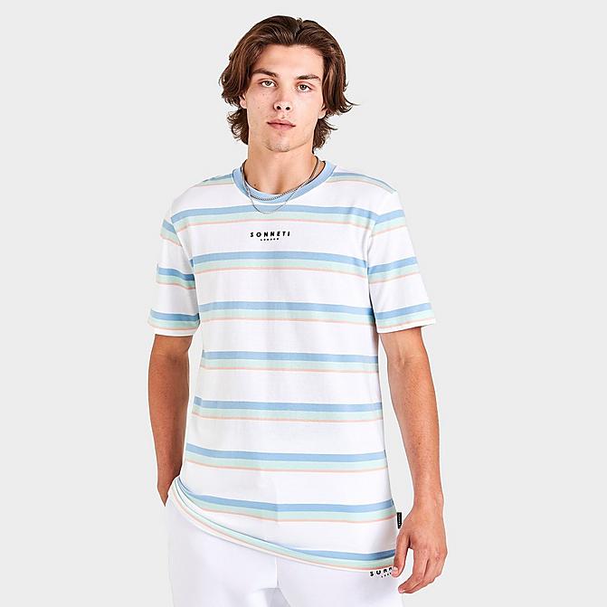 Front view of Men's Sonneti Pastel Stripe Short-Sleeve T-Shirt in White Click to zoom