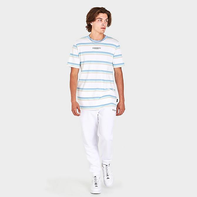 Front Three Quarter view of Men's Sonneti Pastel Stripe Short-Sleeve T-Shirt in White Click to zoom