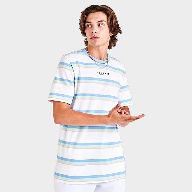 Back Left view of Men's Sonneti Pastel Stripe Short-Sleeve T-Shirt in White Click to zoom