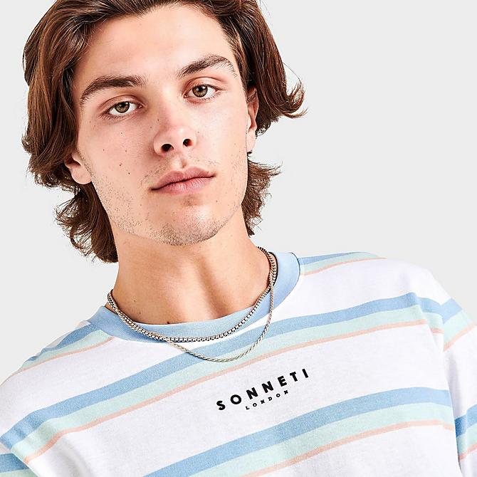 On Model 5 view of Men's Sonneti Pastel Stripe Short-Sleeve T-Shirt in White Click to zoom