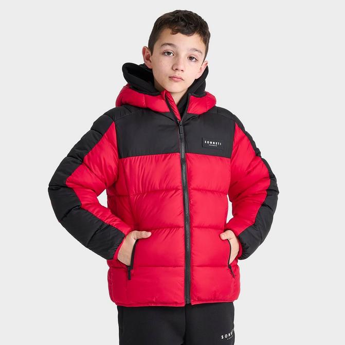 Boy red puffer jacket best sale with hood