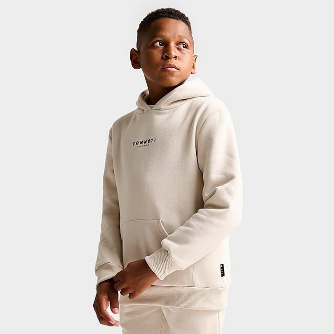 Front view of Kids' Sonneti London Pullover Hoodie in Ancient Scroll Beige Click to zoom