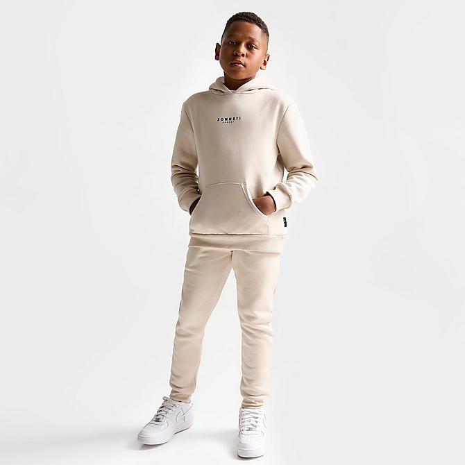 Front Three Quarter view of Kids' Sonneti London Pullover Hoodie in Ancient Scroll Beige Click to zoom