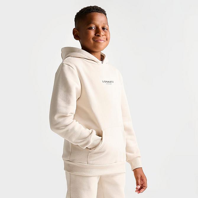 Back Left view of Kids' Sonneti London Pullover Hoodie in Ancient Scroll Beige Click to zoom