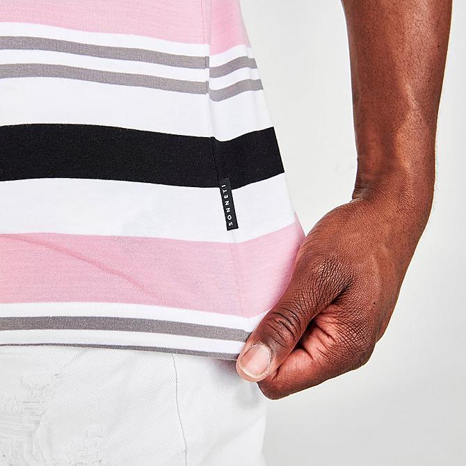 On Model 6 view of Men's Sonneti London Striped T-Shirt in White/Pink/Grey/Black Click to zoom