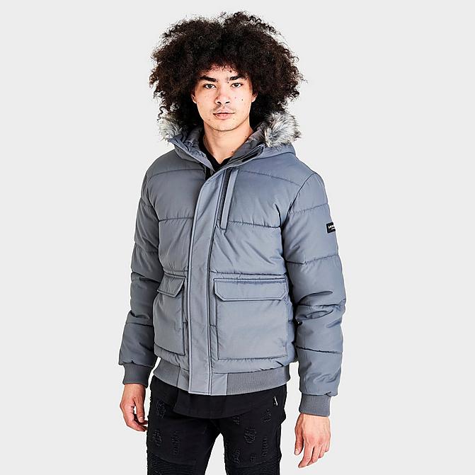 Front view of Men's Sonneti Labeth Hooded Parka in Pewter Grey Click to zoom
